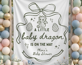 Little Dragon On The Way Baby Shower Backdrop: Custom Dragon Themed Banner
