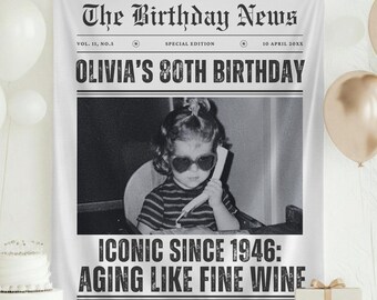 Personalized 80th Birthday Decoration Banner: Custom Photo Birthday Backdrop