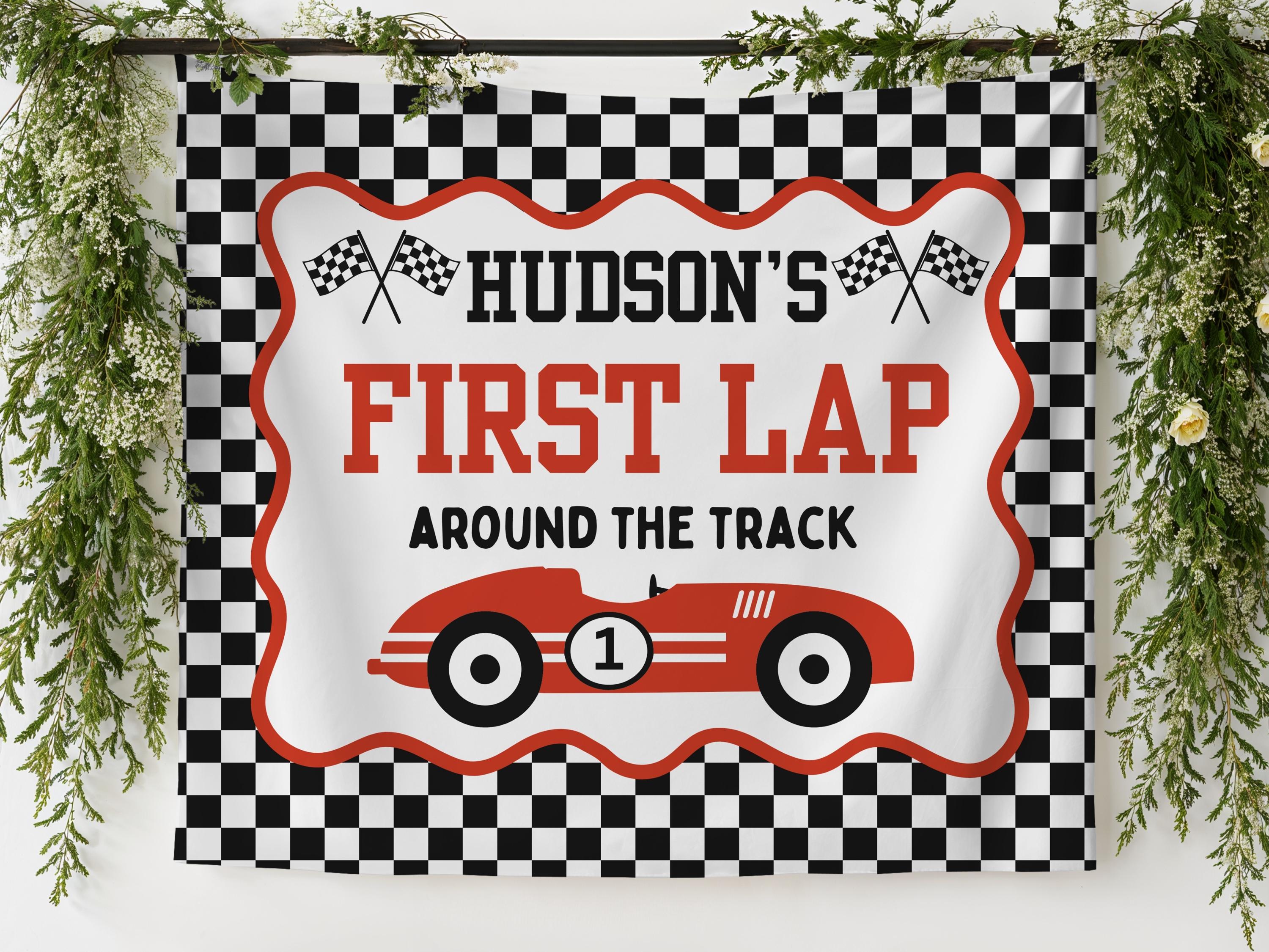 First Lap Around the Track Race Car First Birthday Banner: Custom Racer ...