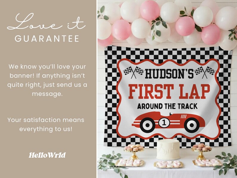 First Lap Around the Track Race Car First Birthday Banner: Custom Racer ...