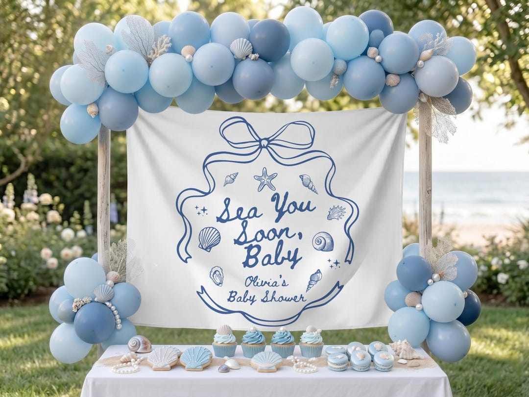 Sea You Soon Baby Shower Backdrop: Custom Ocean Themed Banner - Etsy