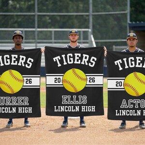 Personalized softball blanket with a custom design for a senior softball player, perfect as an end of season gift, senior night gift, or softball banquet keepsake for softball seniors and proud senior softball moms.