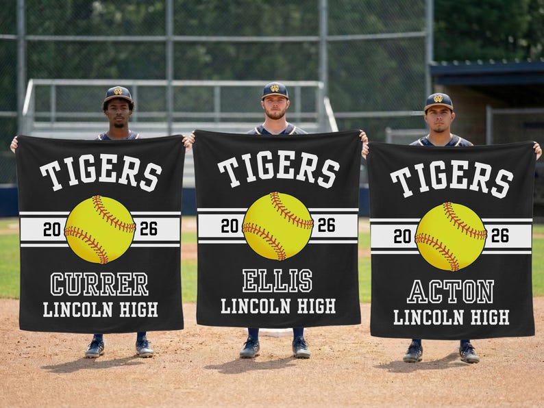 Personalized softball blanket with a custom design for a senior softball player, perfect as an end of season gift, senior night gift, or softball banquet keepsake for softball seniors and proud senior softball moms.
