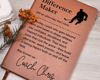 Personalized Hockey Coach Gift Custom Leather Journal Thank You Gift for End of Hockey Season Gift Custom Hockey Coach Gifts Notebook Custom