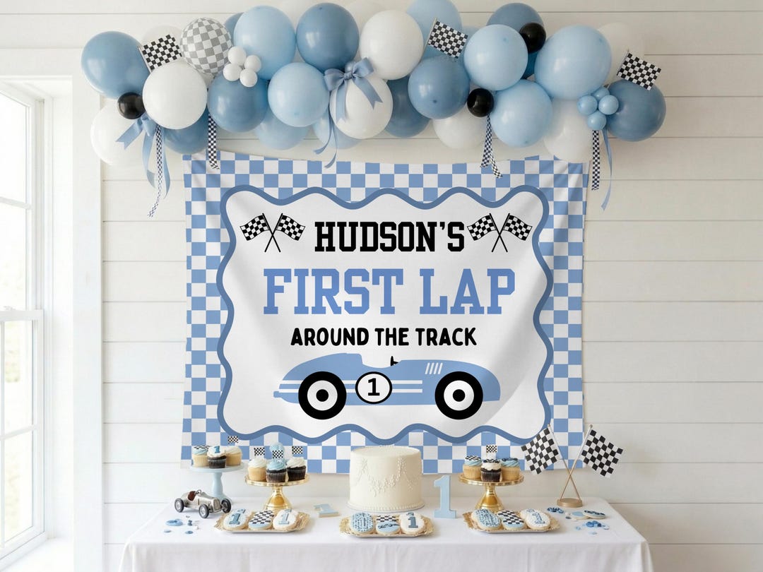 First Lap Around the Track Race Car First Birthday Banner: Custom Racer ...