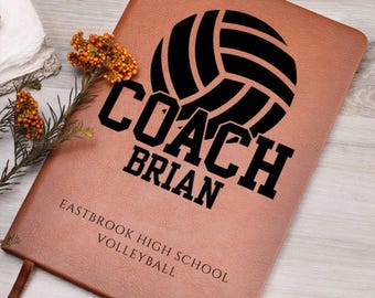 Custom Volleyball Coach Gift Personalized Leather Journal Volleyball Coach Gifts Thank You Gift End of Volleyball Season Coach Notebook Gift