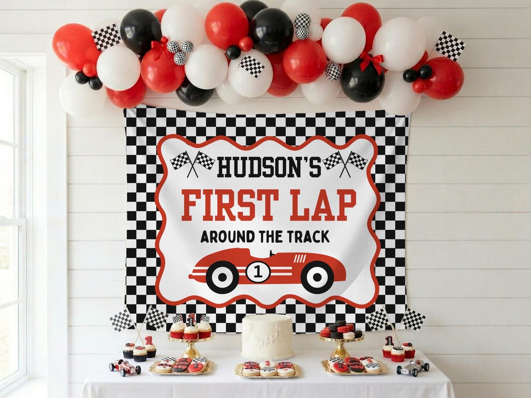 First Lap Around the Track Race Car First Birthday Banner: Custom Racer ...