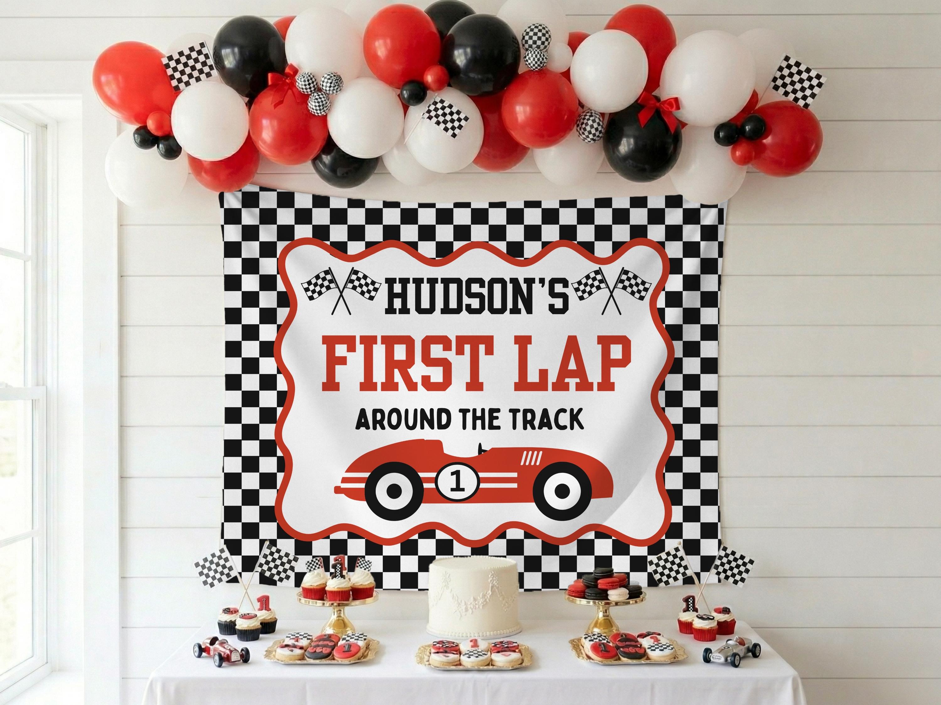 First Lap Around the Track Race Car First Birthday Banner: Custom Racer ...