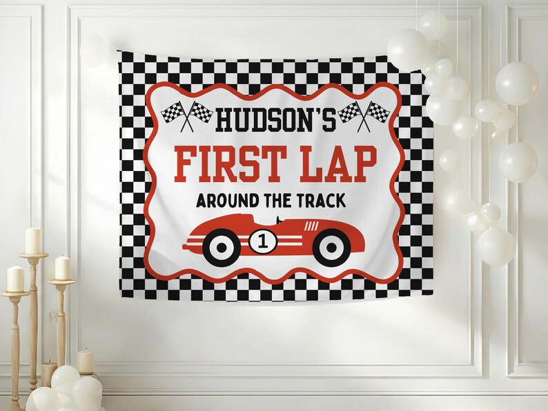 First Lap Around the Track Race Car First Birthday Banner: Custom Racer ...