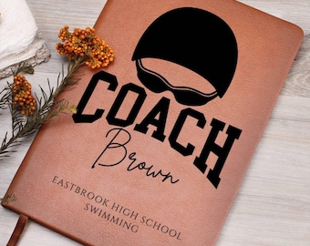 Swim Coach Gift Thank You Personalized Leather Journal Swimming Coach Custom Appreciation Gift for Mentor End of Season Swim Team Gift Idea