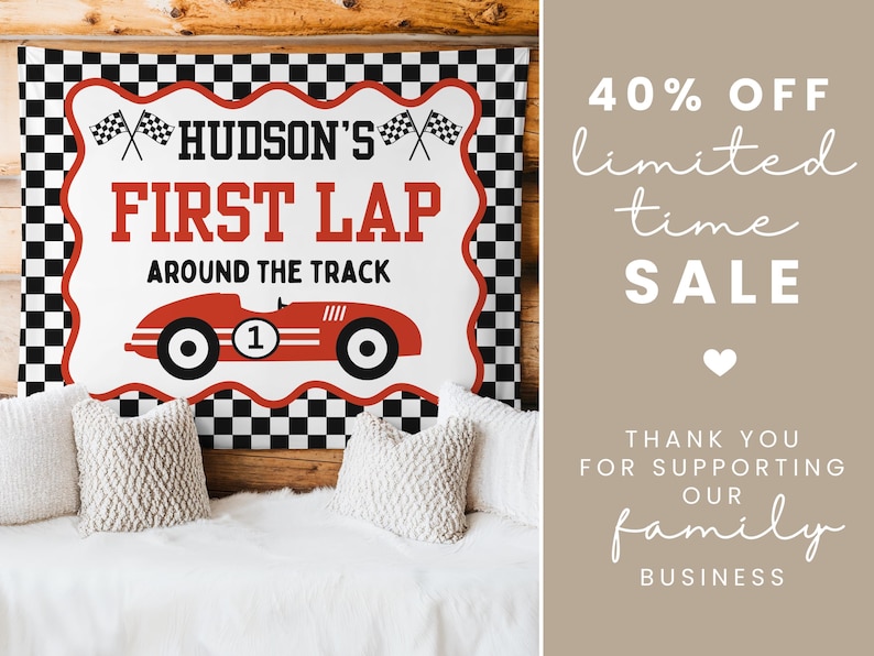First Lap Around the Track Race Car First Birthday Banner: Custom Racer ...