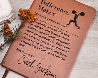 Weightlifting Coach Gift Thank You Personalized Leather Journal Weightlifting Coach Custom Appreciation Gift for Mentor End of Season Gift