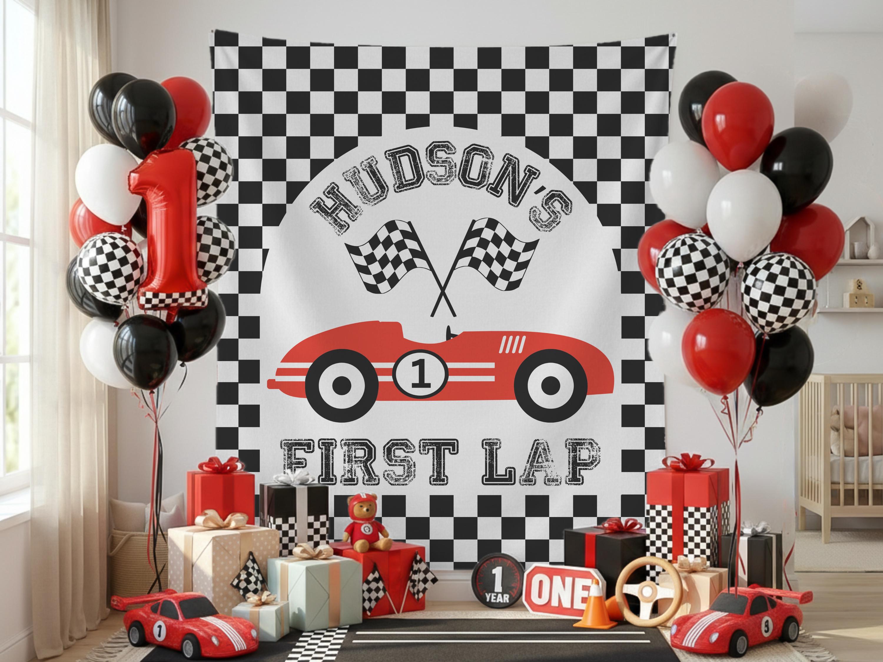 First Lap Race Car 1st Birthday Banner: Custom Racer Birthday Backdrop ...