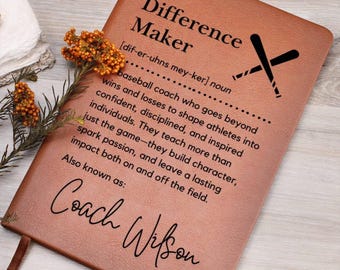 Custom Baseball Coach Gift Journal, Difference Maker Baseball Coach Gift, Coach Thank You Notebook, Appreciation Gift for Baseball Coaches