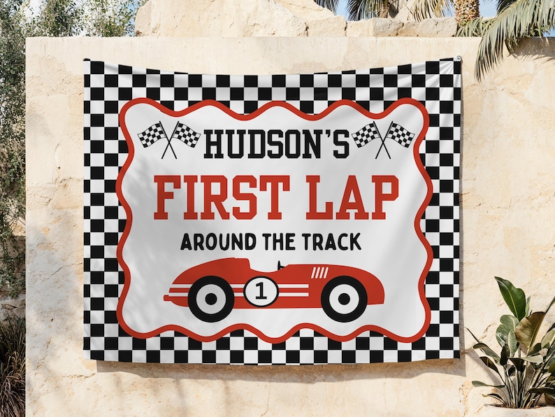First Lap Around the Track Race Car First Birthday Banner: Custom Racer ...