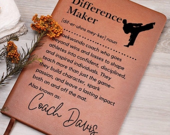 Taekwondo Coach Gift Personalized Leather Journal Appreciation Gift Taekwondo Coach Gifts End of Taekwondo Season Gift Custom Notebook