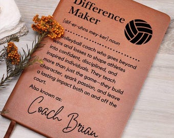Volleyball Coach Gift Personalized Leather Journal Appreciation Gift Volleyball Coach Gifts End of Volleyball Season Gift Custom Notebook
