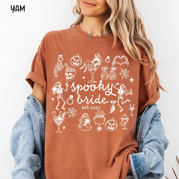Custom Halloween Bride Shirt, Comfort Colors® Spooky Bride To Be Tshirt, Personalized Future Mrs Halloween Tee, Retro Halloween Bride Shirt