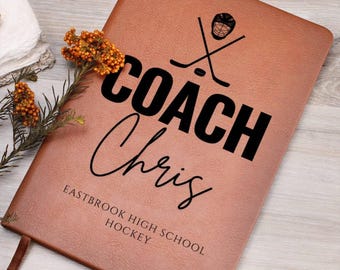 Hockey Coach Gift Personalized Leather Journal Appreciation Gift Hockey Coach Gifts End of Hockey Season Gift Custom Notebook Hockey Coach
