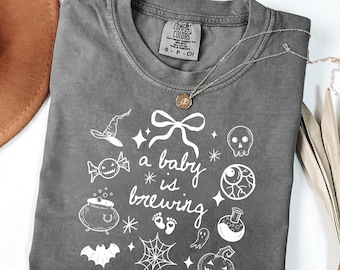 Comfort Colors® Halloween Pregnancy Shirt, Comfort Colors Baby Reveal Shirt, Spooky Pregnant Costume, New Mommy Tee, Fall Mama to Be Gift