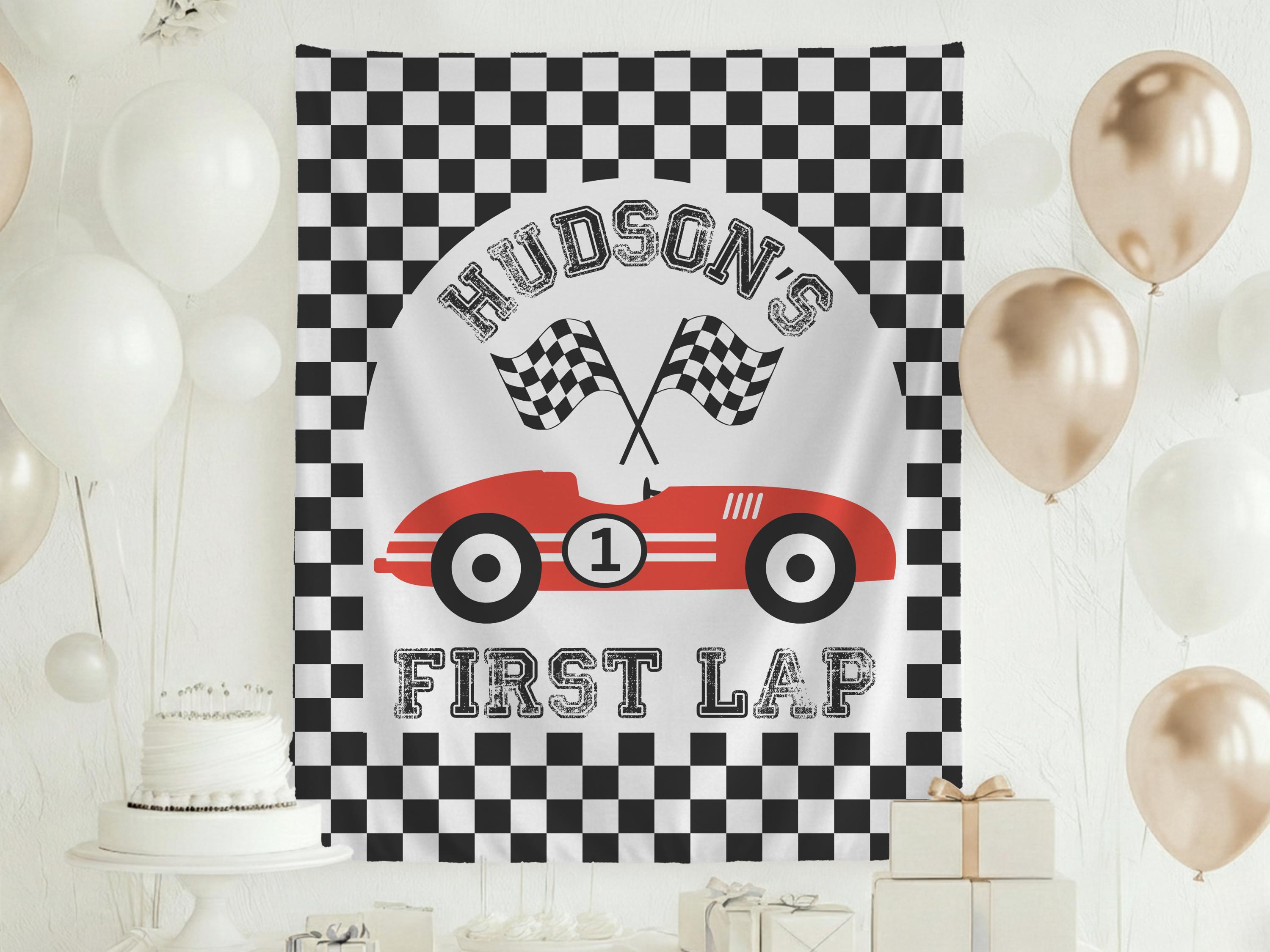 First Lap Race Car 1st Birthday Banner: Custom Racer Birthday Backdrop ...