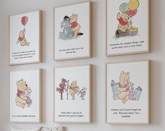 Winnie Puuh Zitat Wand Kunst Druckbare Set, Kinderzimmer Dekor für Baby Zimmer, Kinder Schlafzimmer Illustration Drucke, digitaler Download