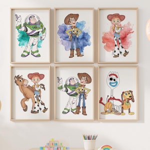 Toy Story Wall Art, Printable Toy Story Characters, Watercolor Toy Story Poster, Buzz, Woody Friends Art, Nursery Wall Art, Kids Room Decor