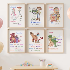 Toy Story Wall Art of 6 Set, Inspirational Kids Room Decor, Toy Story Printable Poster, Nursery Wall Art, Gift for Kids, Children Decor