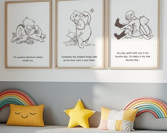 Neutral Winnie The Pooh Zitat Wand Kunst 3er-Set, minimalistisches Kinderzimmer druckbare, Kinderzimmer Dekor, Märchenbuch Bär Digitaler Download
