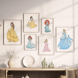 Watercolor Princess Wall Art, Princess Art Print, Nursery Wall Art, Princess Nursery Decor, Digital Wall Art, Girl Room Decor, Bedroom Decor