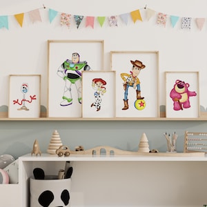 Toy Story 9 Set Wall Art, Watercolor Toy Story Poster, Woody Poster, Buzz Lightyear Print, Nursery Wall Art, Kids Room Decor, Digital Print