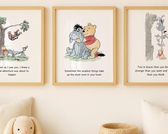 Winnie The Pooh Wall Art, Disney Nursery Prints, Inspirational Quotes Wall Art, Kids Room Decor, Pooh Watercolor Print, Winnie Poster