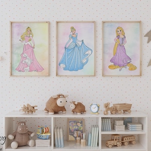 Prinses muurkunst set, digitale muurkunst print, meisjes kamer decor, speelkamer muur kunst, decor kinderkamer prinses, prinses thema poster, digitaal
