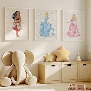 Princess Wall Art Set, Printable Digital Download, Princess Kids Room Decor, Nursery Girl Poster, Fairytale Princess Print, Girls Room Decor