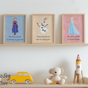 Frozen Wall Art Digital Prints Set, Elsa Anna Olaf Inspirational Quotes Nursery Decor, Printable Princess Room Decor, Instant Download