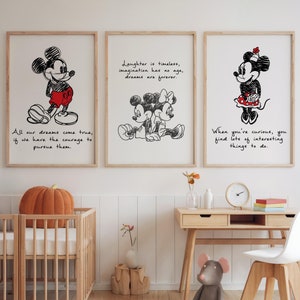 Mickey Minnie Mouse Wall Art, Mickey Mouse Poster, Minnie Mouse Wall Art, Digital Art, Nursery Decor, Kids Room Decor, Digital Sketch Art