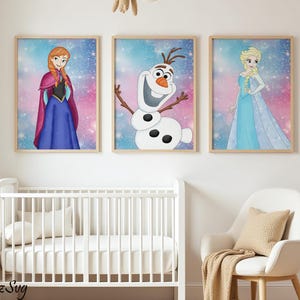 Frozen Digital Wall Art Set, Elsa Anna Olaf Krşstoff Wall Decor, Kids Room Art, Children Bedroom Decoration, Elsa and Anna Wall Art