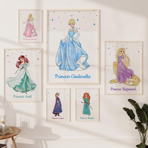 Princess Wall Art, Princess Poster, Kids Room Decor, Nursery Printable, Princess Decor set of 14, Girls Room Art, Instant Download