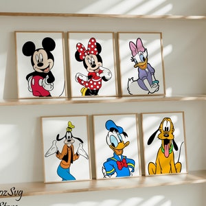 Set di 6 stampe murali di Topolino e gli amici, poster di Topolino e gli amici, decorazioni per la cameretta dei bambini, download immediato, stampabili per bambini, decorazioni per la camera dei bambini