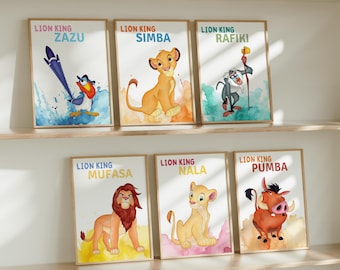 シンバ、ムファサ、サラビ ライオンキング 水彩画プリント/昇華