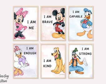 Watercolor Mickey Mouse and Friends Wall Art, 6 Digital Prints, Mickey Wall Art, Minnie Wall Art, Nursery Decor, Kids Room Decor, Digital