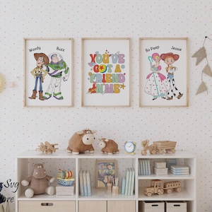 You Have Got a Friends In Me muurkunst, Toy Story kunst aan de muur, kinderkamer kunstprint, kinderkamer print, aquarel Toy Story kinderkamer decor