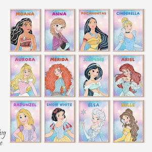 13 Princess Wall Art Set, Colorful Princess Print, Fairytale Nursery Prints, Digital Wall Art Print, Nursery Princess Decor, Inspired Print