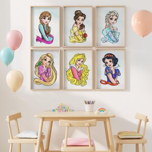 Watercolor Princess Wall Art, Girl Room Decor, Princess Poster, Watercolor Wall Art, Princess Prints, Nursery Wall Art, Instant Download