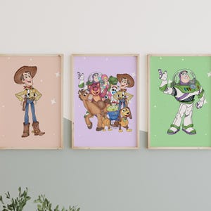 Toy Story Theme Wall Art Bundle, Watercolor Woody Buzz Printable, Kids Playroom Art, Nursery Gift Idea, Birthday Party Decoration, Digital