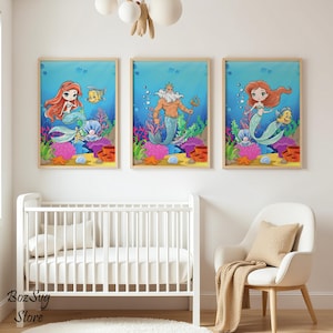 Ariel Watercolor Print, Little Mermaid Digital Wall Art, Princess Room Decor, Kids Room Poster, Under the Sea Nursery Art, Nursery Gift