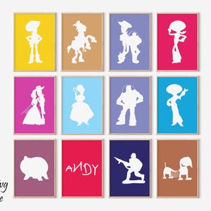 Toy Story Wall Art Printable, Toy Story Silhouette Poster, Woody Buzz Jessie Andy Room Decor for Kids Nursery, Kids Room Decor, Digital Art