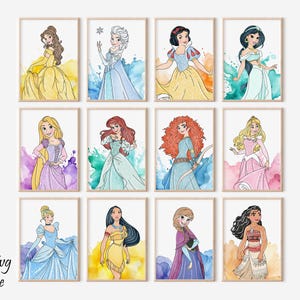 Decorazione principessa stampabile ad acquerello, stampabile arte murale principessa, cameretta a tema principesse, arte murale moderna, decorazione per la stanza dei bambini, arte digitale