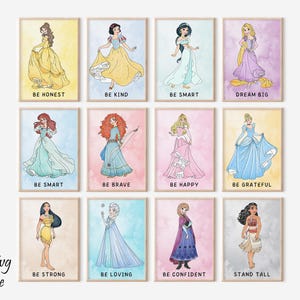 Princess Wall Art, Printable Princess Art, Watercolor Princess, Kids Room Decor, Gift For Girl, Princesses Themed Nursery, Instant Download