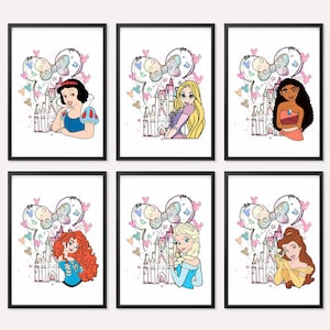 Princess Wall Art, Watercolor Princess Poster, Kids Room Decor, Princess Prints, Nursery Decor, Gift For Girl, Baby Shower Gift, Wall Art